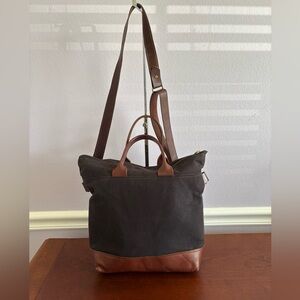 R. Riveter Canvas & Leather Shoulder Bag/ Handmade USA/Classic Black & Brown